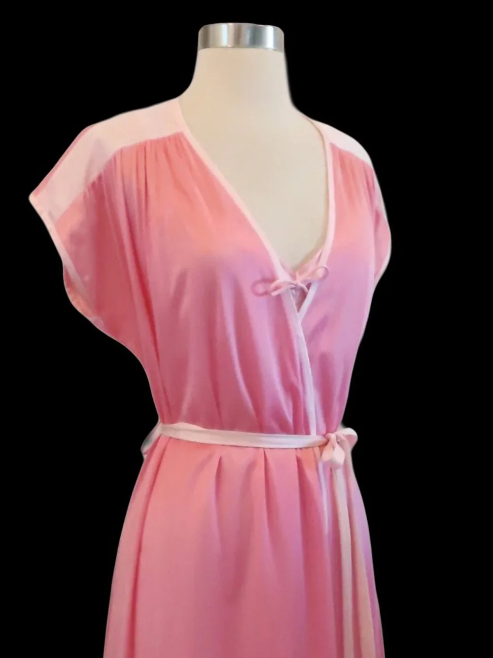Vintage Pink Peignoir Set M Coquette Sheer Nylon Slip Dress Nightgown Robe
